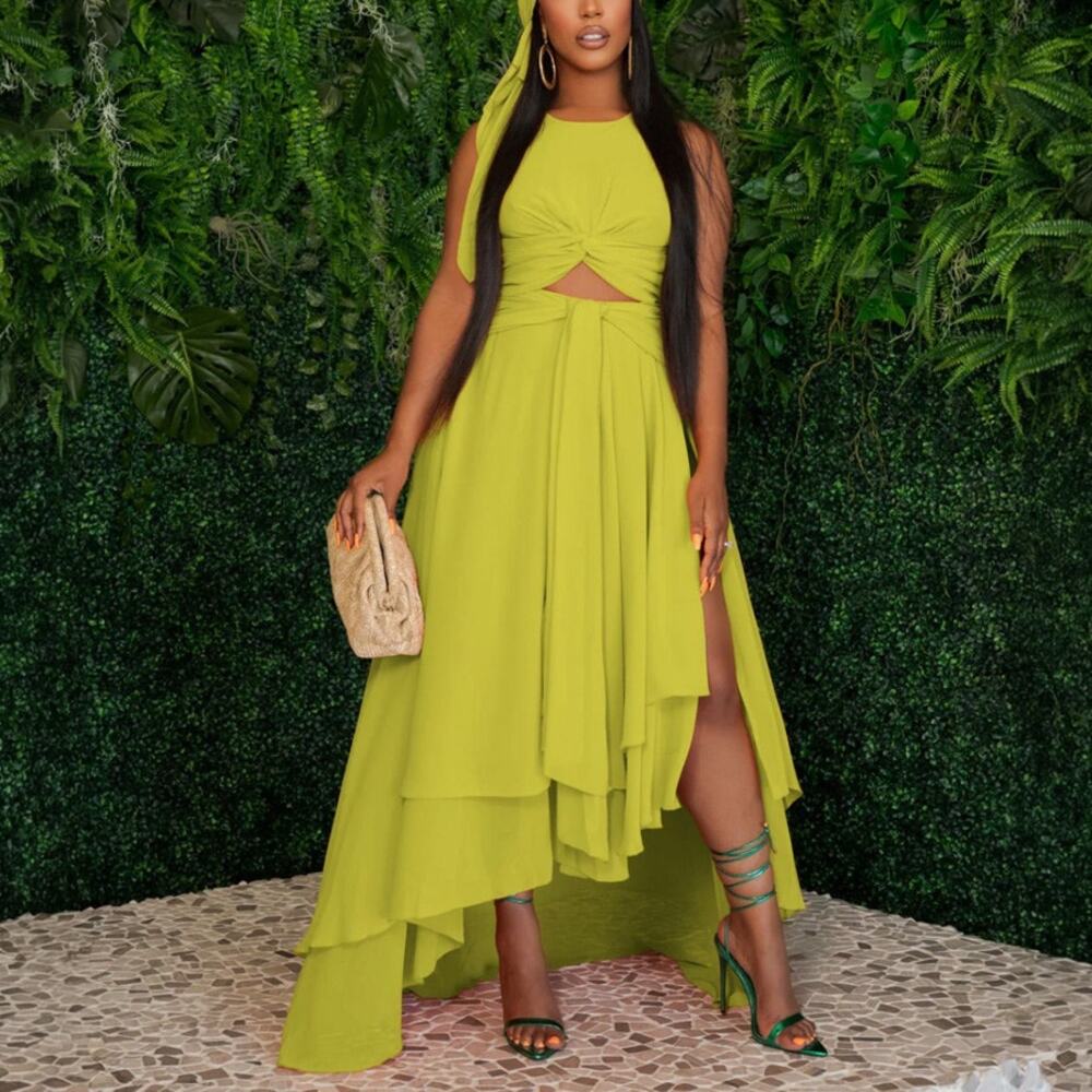 Ellaé Lisqué Femininity Green Chiffon Maxi Dress NWT Size XL